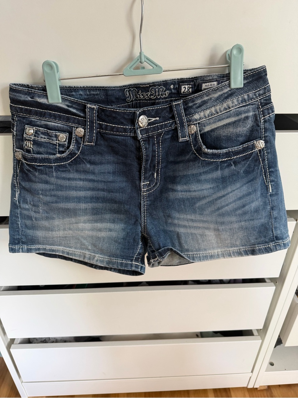 Miss Me Distressed Dark Blue Denim Jean Shorts